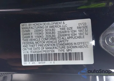2023 Honda Cr-V Hybrid Sport from USA, damaged, VIN 7FARS6H57PE007306